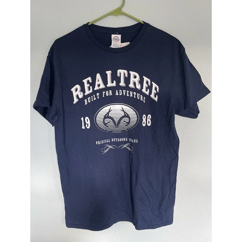Realtree Active Men's Shirt Dark Blue White Antler Logo Spellout Brand Casual M